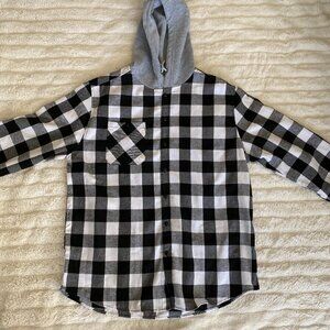 Hooded Flannel Black, Grey, and White Checkered, Men's XL